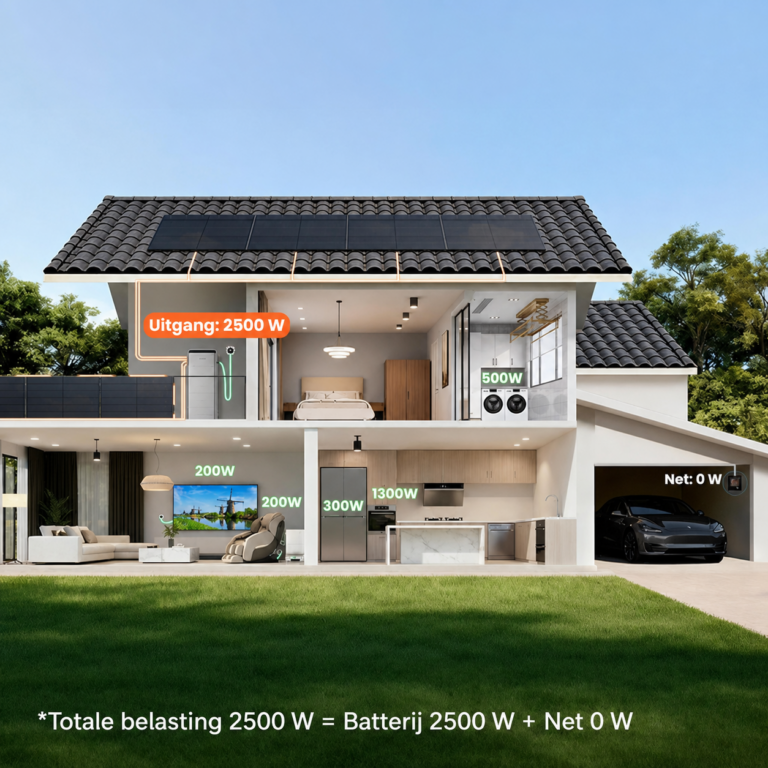 Jackery SolarVault 3 Pro Max AC in een doorsnede van een huis, met het vermogen per apparaat Jackery SolarVault 3 Pro Max AC in een doorsnede van een huis, met het vermogen per apparaat
