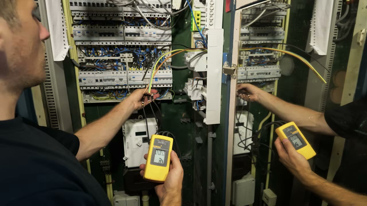 Monteur doet een faserotatietest in de groepenkast